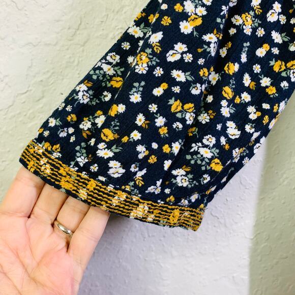 J. JILL Dress Tunic Knee Length Floral VNeck Gold Embroidered Detail Tunic Boho - Picture 8 of 14